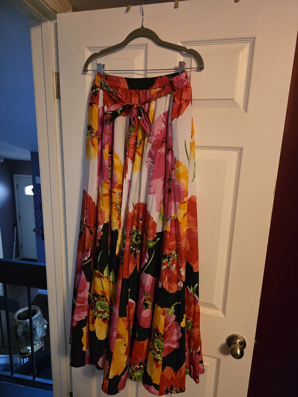 Bright Floral Maxi Skirt with Tie Waist - Multicolor